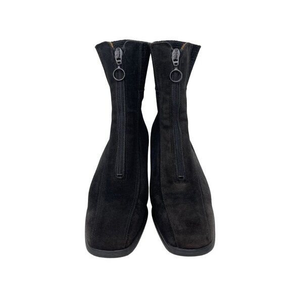 Aquatalia Black Suede Mid-Calf Boots Front Zipper Closure & Block Heel Size 7 - Picture 2 of 9